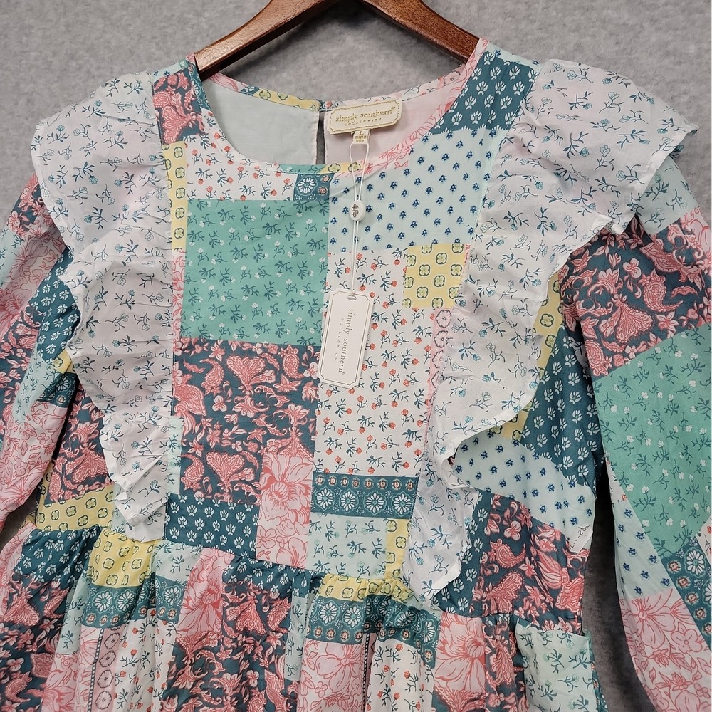 NEW Simply Southern Skyler Quilt Pattern Tier Maxi Dress Sz L Boho Hippie Cotton